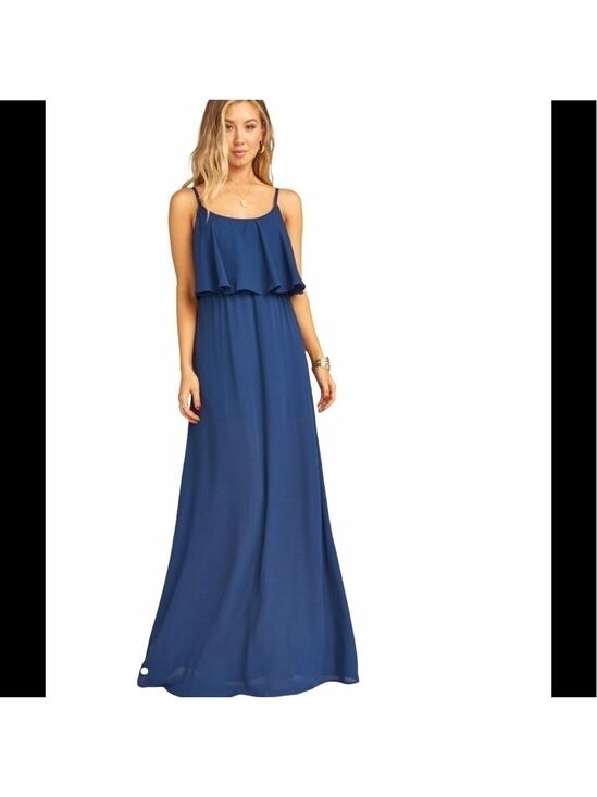 Show Me Your MuMu Dresses & Skirts - NWOT Show Me Your Mumu Caitlin ruffle Maxi Dress SZ S Navy Crisp